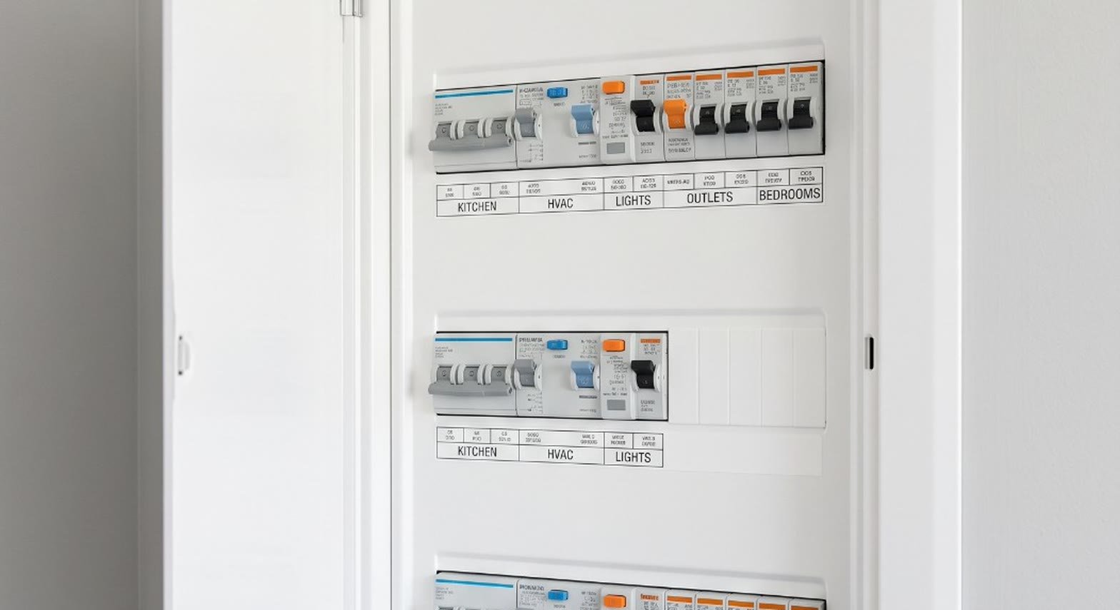 Quadro de distribuição elétrica com disjuntores organizados instalado pela Texas Light em Guarapuava